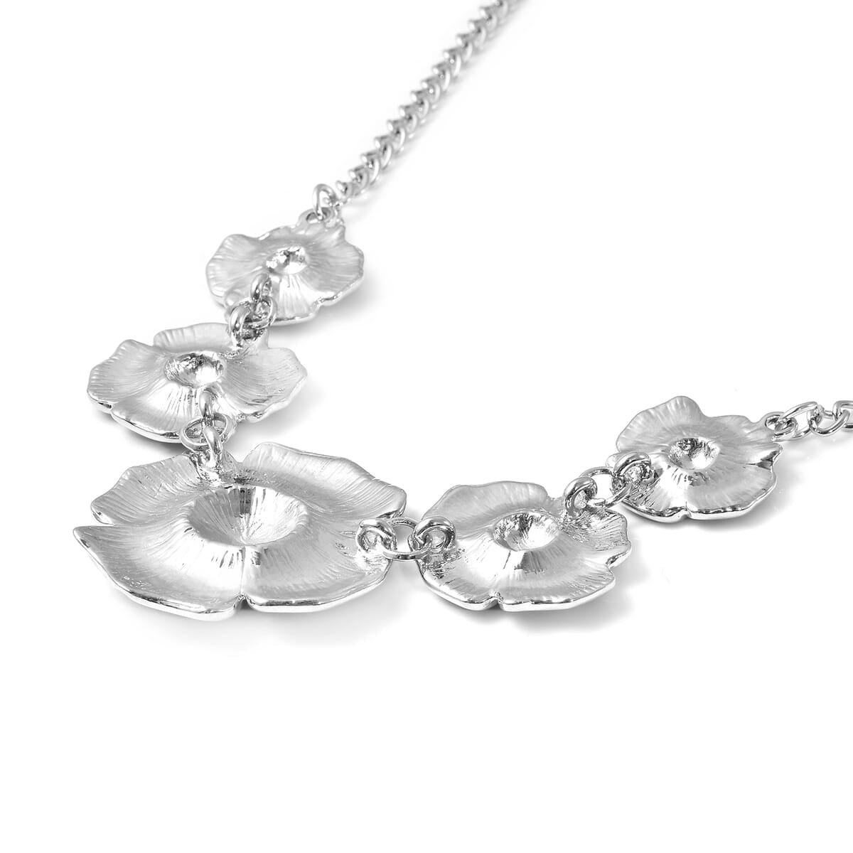 Black Austrian Crystal and Enameled Poppy Flower Necklace 20 Inches in Silvertone