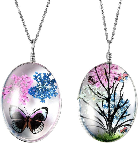 SHOP LC Chain of 2 Pendant Necklace Stainless Steel Jewelry Set Size 24" (Butterfly,Owl,Butterfly2) Birthday Gifts for Women