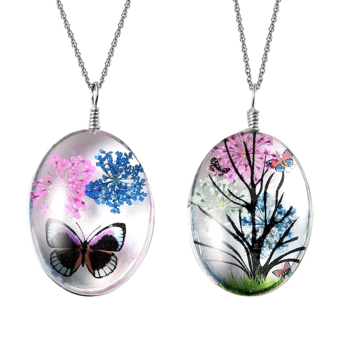 SHOP LC Chain of 2 Pendant Necklace Stainless Steel Jewelry Set Size 24" (Butterfly,Owl,Butterfly2) Birthday Gifts for Women