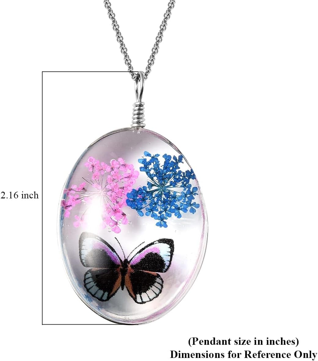 SHOP LC Chain of 2 Pendant Necklace Stainless Steel Jewelry Set Size 24" (Butterfly,Owl,Butterfly2) Birthday Gifts for Women