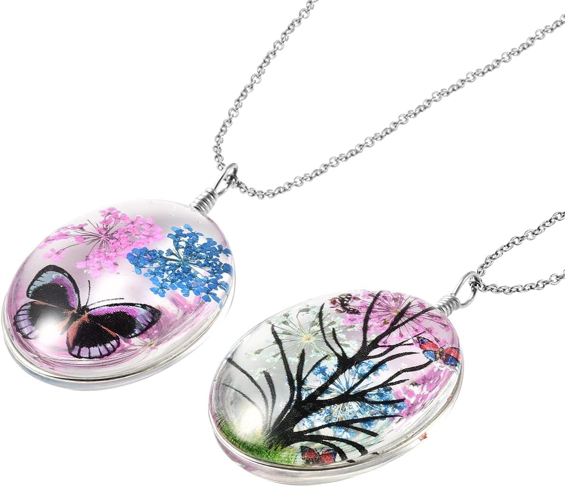 SHOP LC Chain of 2 Pendant Necklace Stainless Steel Jewelry Set Size 24" (Butterfly,Owl,Butterfly2) Birthday Gifts for Women