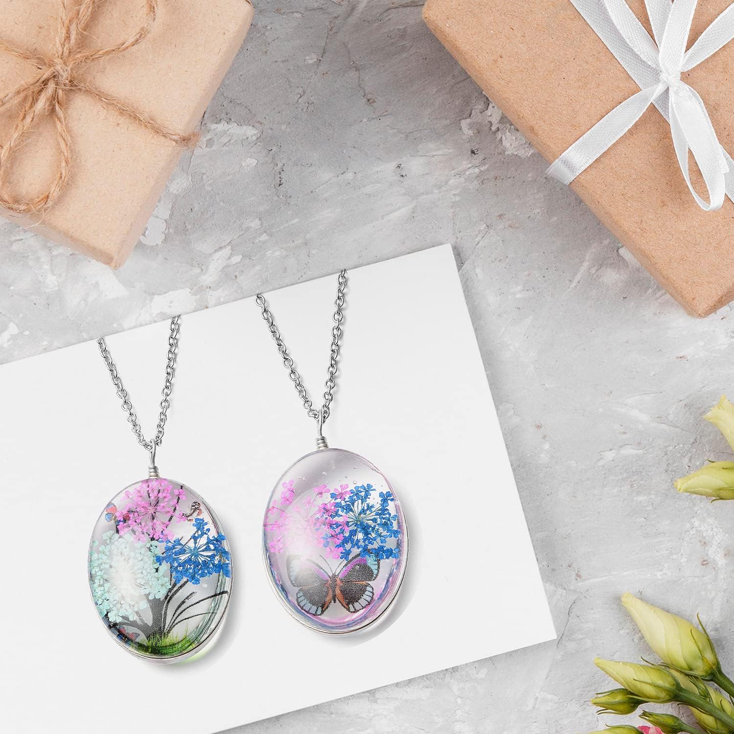 SHOP LC Chain of 2 Pendant Necklace Stainless Steel Jewelry Set Size 24" (Butterfly,Owl,Butterfly2) Birthday Gifts for Women