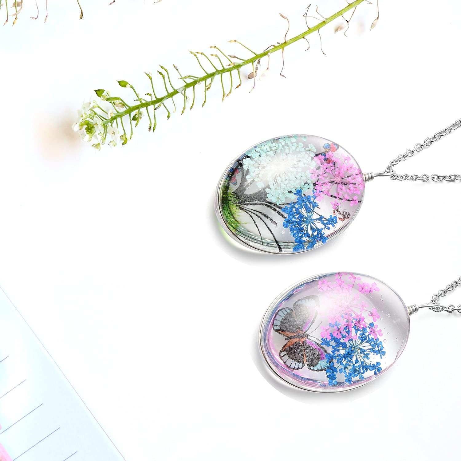 SHOP LC Chain of 2 Pendant Necklace Stainless Steel Jewelry Set Size 24" (Butterfly,Owl,Butterfly2) Birthday Gifts for Women