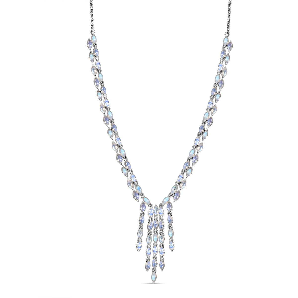 Premium Moon Glow Moonstone 8.20 ctw Moonlight Waterfall Necklace in Rhodium Over Sterling Silver 18-20 Inches