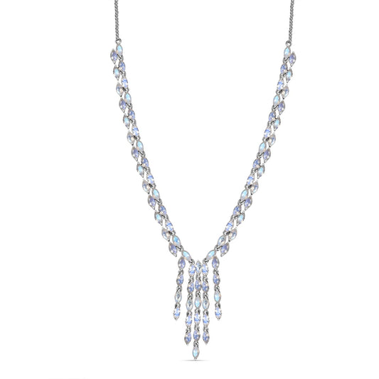 Premium Moon Glow Moonstone 8.20 ctw Moonlight Waterfall Necklace in Rhodium Over Sterling Silver 18-20 Inches