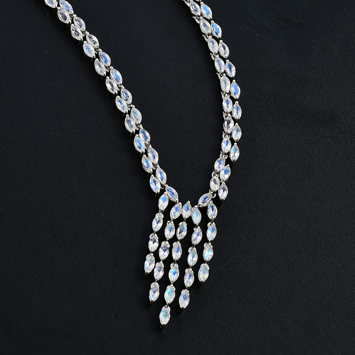 Premium Moon Glow Moonstone 8.20 ctw Moonlight Waterfall Necklace in Rhodium Over Sterling Silver 18-20 Inches