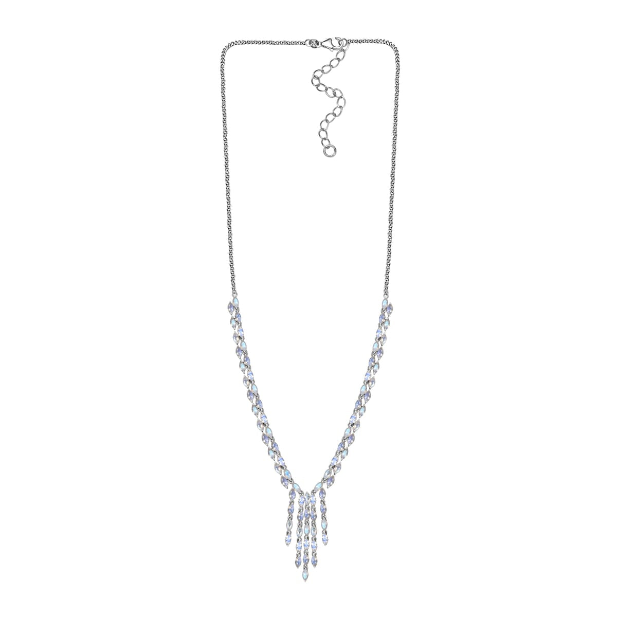 Premium Moon Glow Moonstone 8.20 ctw Moonlight Waterfall Necklace in Rhodium Over Sterling Silver 18-20 Inches