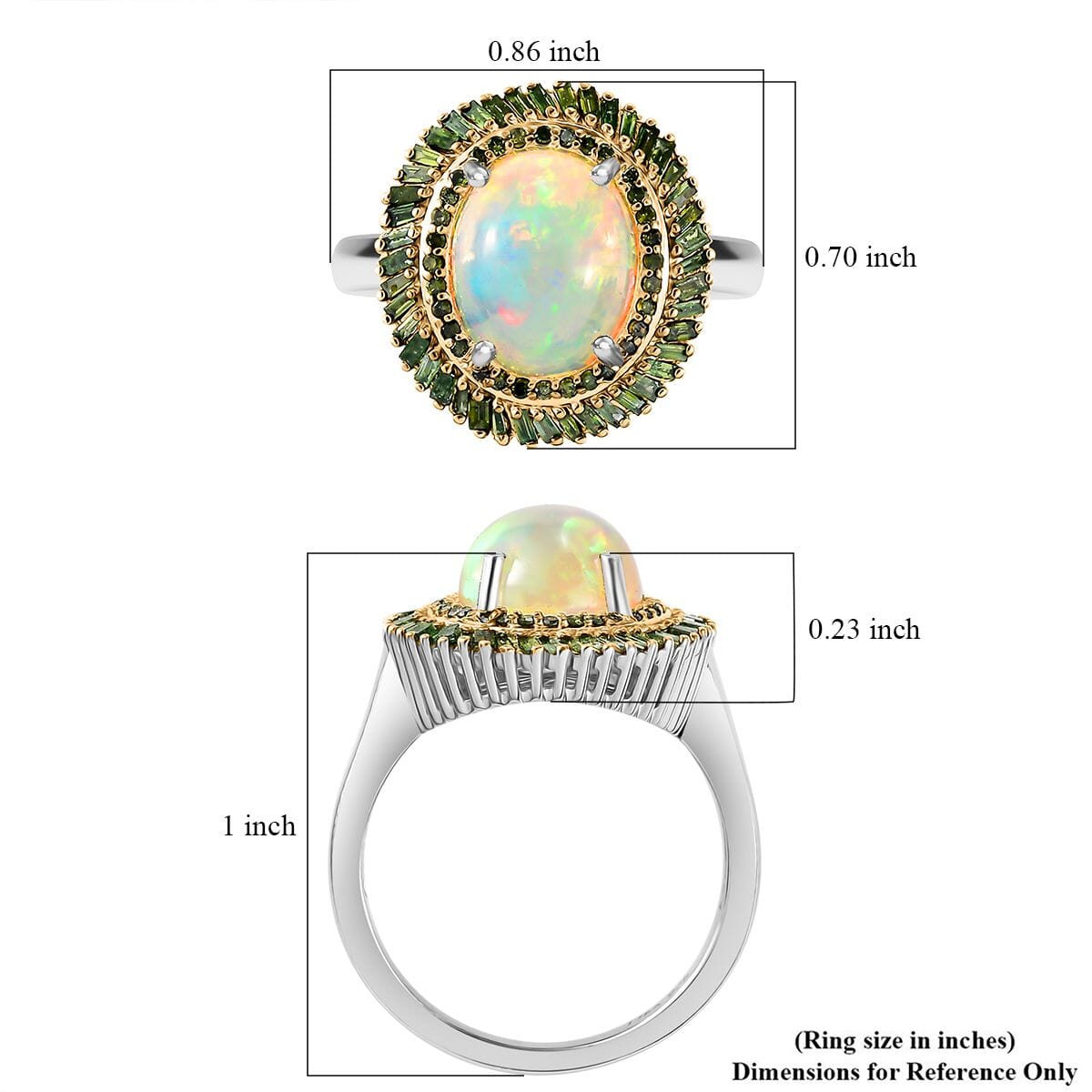 Premium Ethiopian Welo Opal and Green Diamond 2.75 ctw in Rhodium Over Sterling Silver (Size 7)