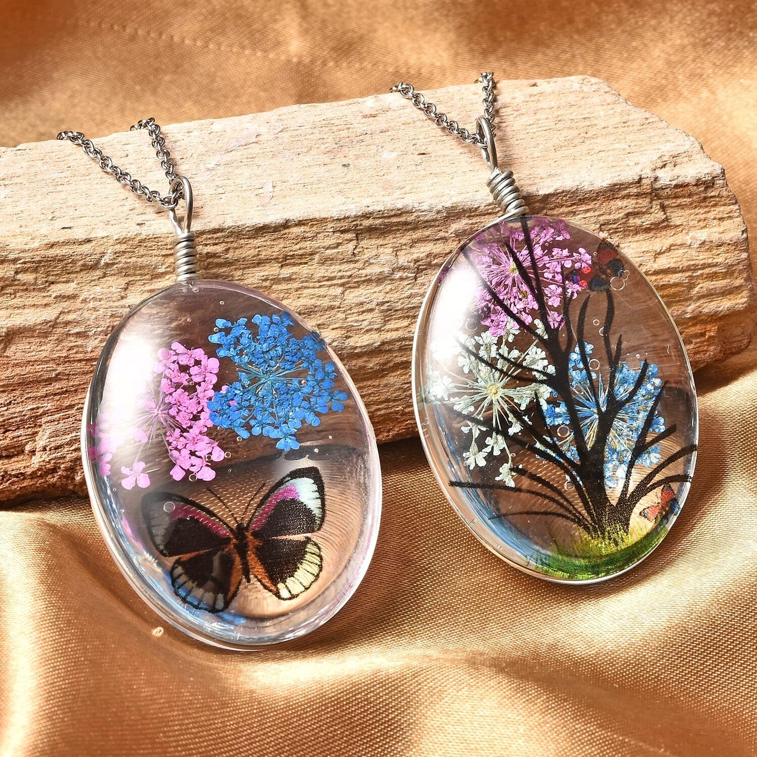 SHOP LC Chain of 2 Pendant Necklace Stainless Steel Jewelry Set Size 24" (Butterfly,Owl,Butterfly2) Birthday Gifts for Women